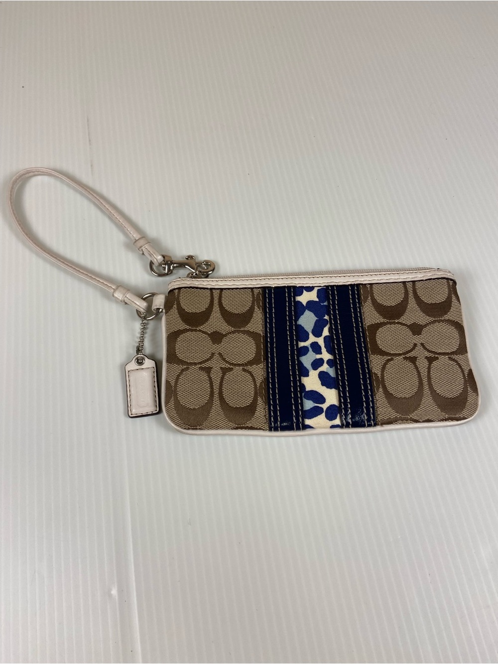 Coach Signature Canvas Blue Stripe Wristlet Clutch Wallet Y2K